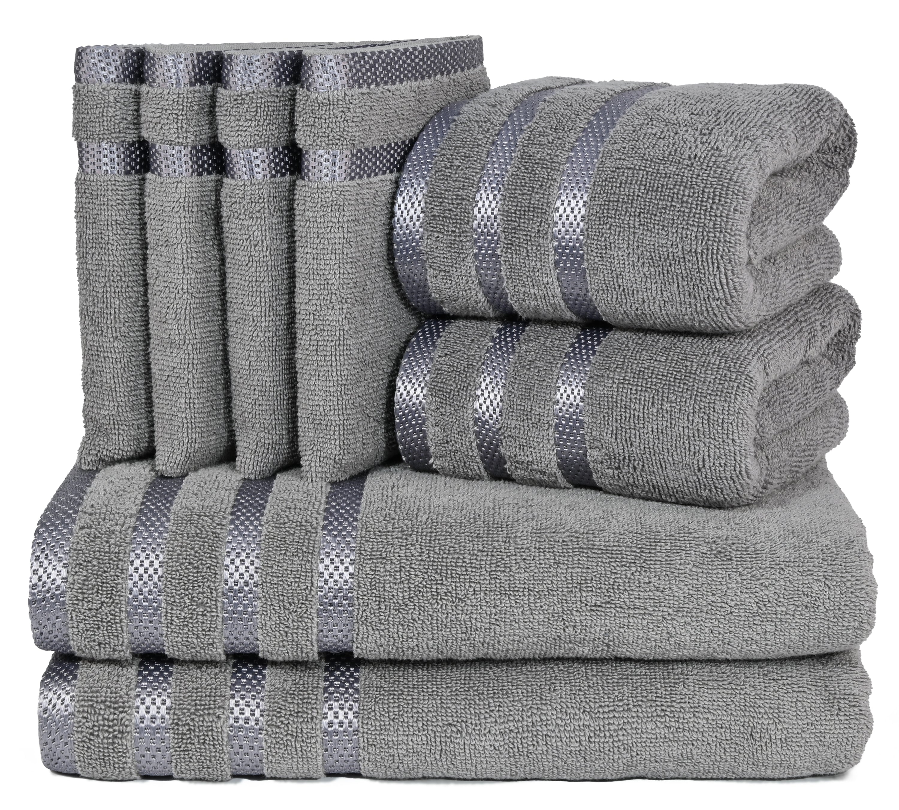 Living Fashions 8 Pack Towel Set - 2 Bathroom Towels, 2 Hand Towels, 4 Wash  Cloths Bathroom Set - Plush & Absorbent 100% Ring Spun Cotton Bath Sets 