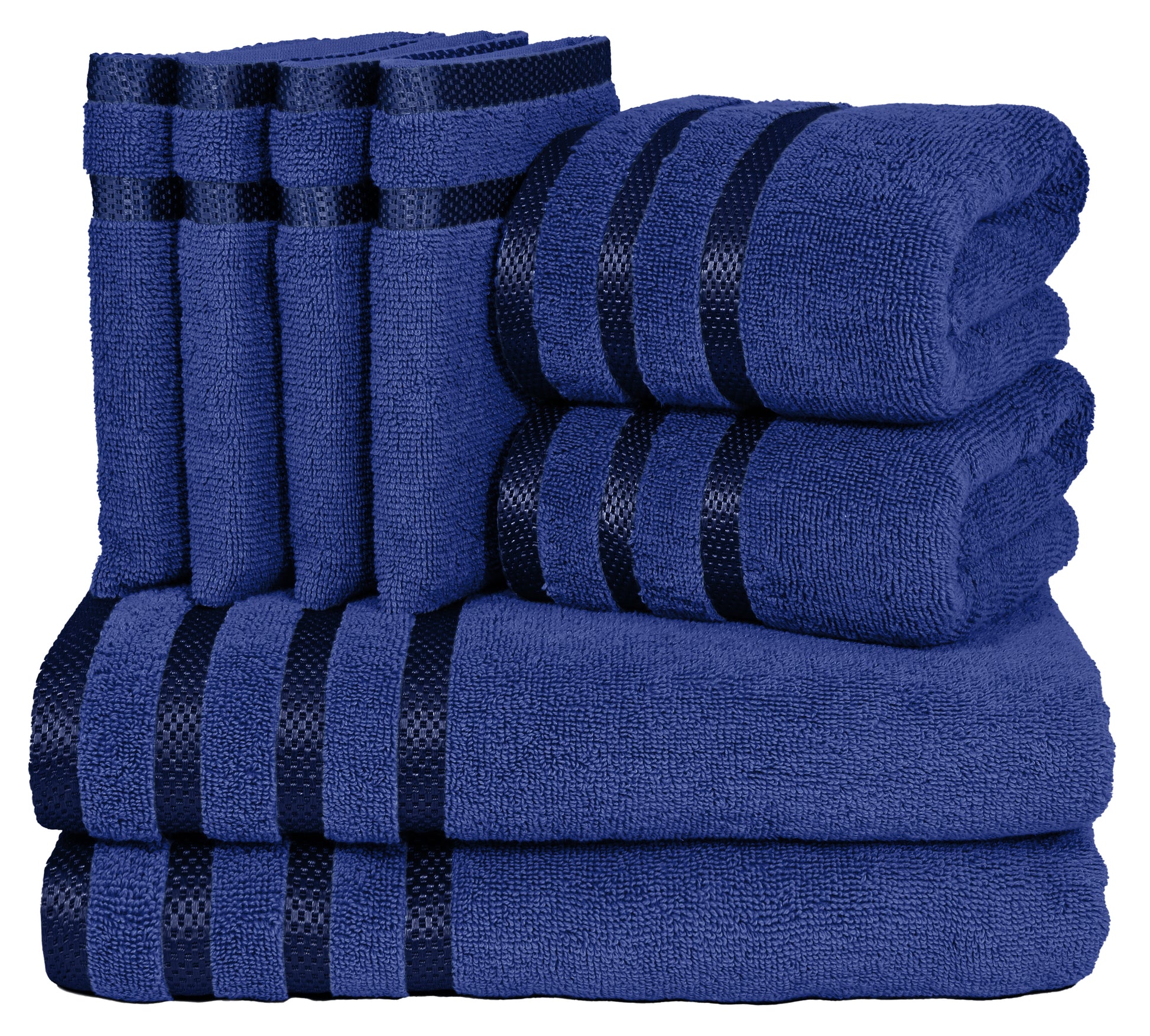 8 Pc Towel Set, 2 Bath Towel, 2 Hand Towels, 4 Body Wash Gloves, Luxury 100% Combed Cotton Bathroom Towels, Soft Plush & Premium Towel Bale Set-Weave Essentials-Blue-Weave Essentials