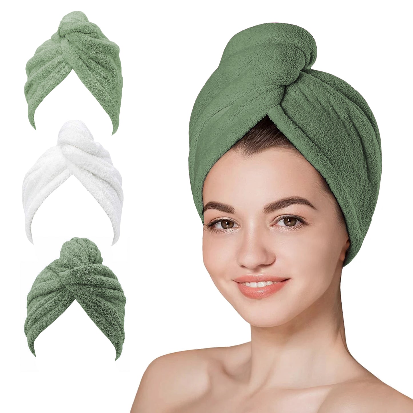 Hair Towel Wrap - 65x25 cm, Thicken Hair Turban Towel Pack of 3, Soft & Anti Frizz Head Towel for Women, Quick Drying Curly Hair Towel for Girl Wet Long Thick Hair-Weave Essentials-Emerald-Weave Essentials