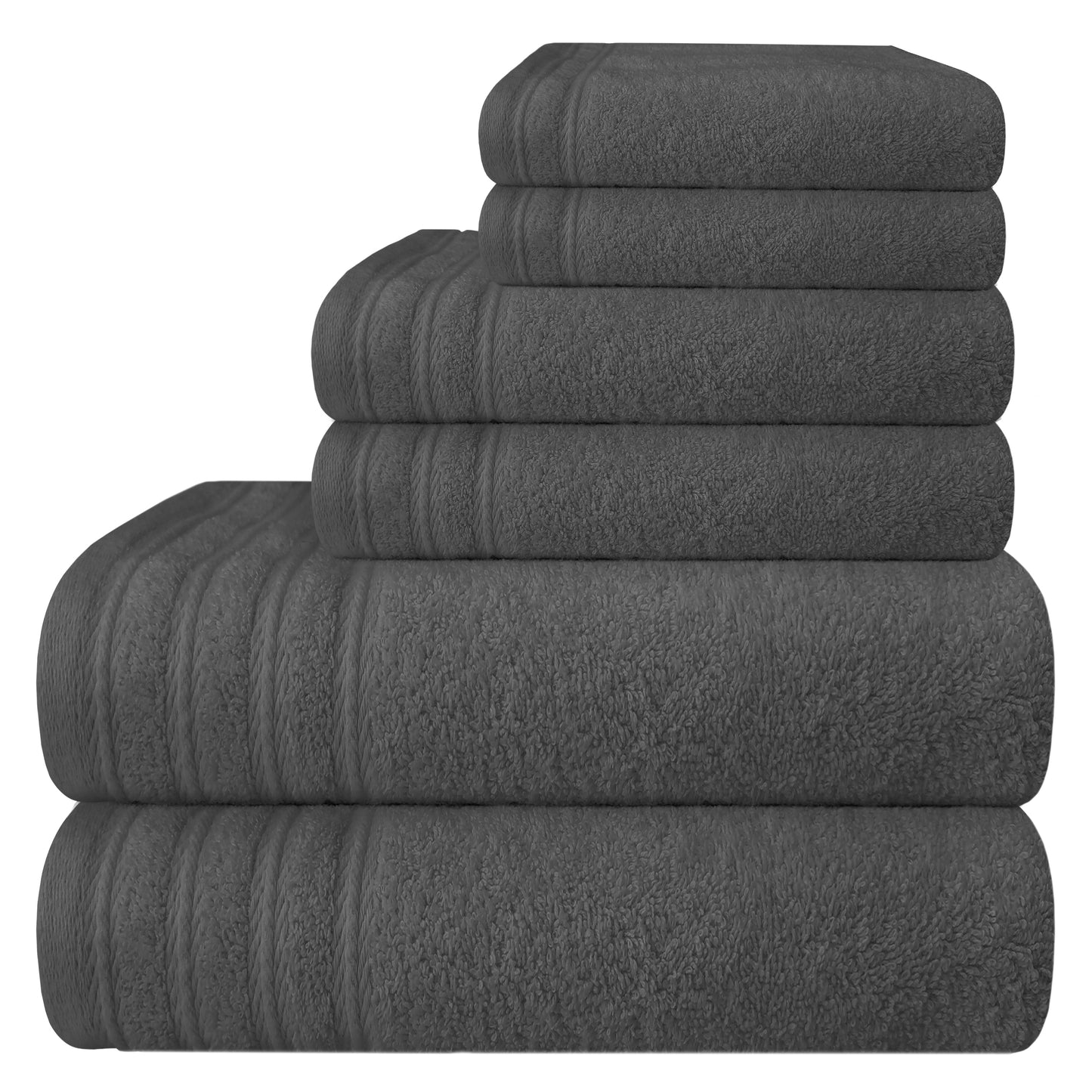 Windsor 100% Cotton Bath Towel Set, Ultimate Comfort & Eco-Friendly, Machine Washable, Premium Highly Absorbent Quick Dry Bath Towel | White-Weave Essentials-6 Pc Towel Set-Charcoal-Weave Essentials