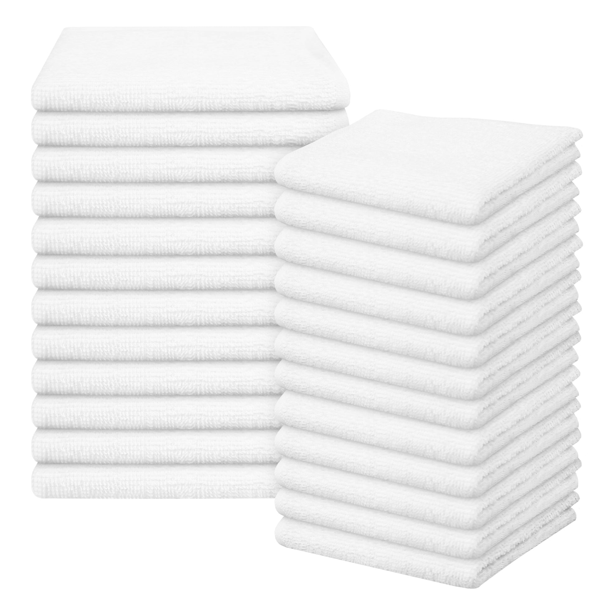 24 Pc Wash Cloth, 100% Ring Spun Cotton Flannel Face Cloth, Premium Quality Fingertip Towels, Lightweight, High Absorbent & Machine Washable White-Weave Essentials-Weave Essentials