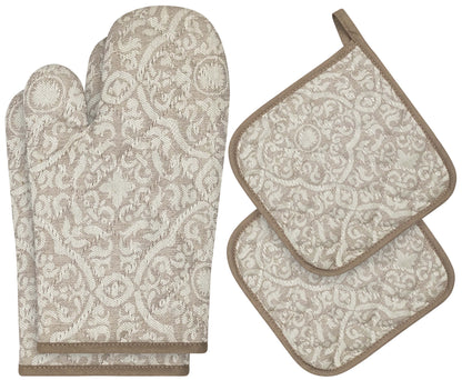 4pc Kitchen Linen Set - 2 Oven Glove & 2 Pot Holder, Non-Slip Oven Mitt & Pot Holder with Hanging Loop-Weave Essentials-Weave Essentials