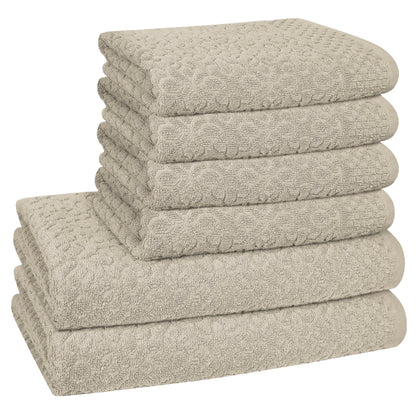 6 Pc Towel Set - 4 Hand Towels & 2 Bath Towel, Premium Quality 100% Cotton Jacquard Bathroom Towels, Highly Absorbent Soft & Plush Towel Bale Set-Towel Set-Weave Essentials-Beige-Weave Essentials