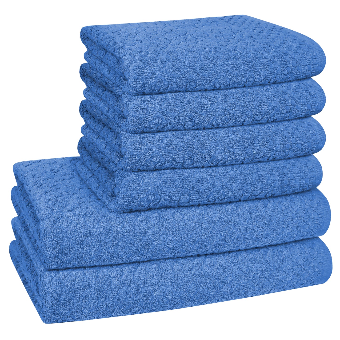 6 Pc Towel Set - 4 Hand Towels & 2 Bath Towel, Premium Quality 100% Cotton Jacquard Bathroom Towels, Highly Absorbent Soft & Plush Towel Bale Set-Towel Set-Weave Essentials-Blue-Weave Essentials