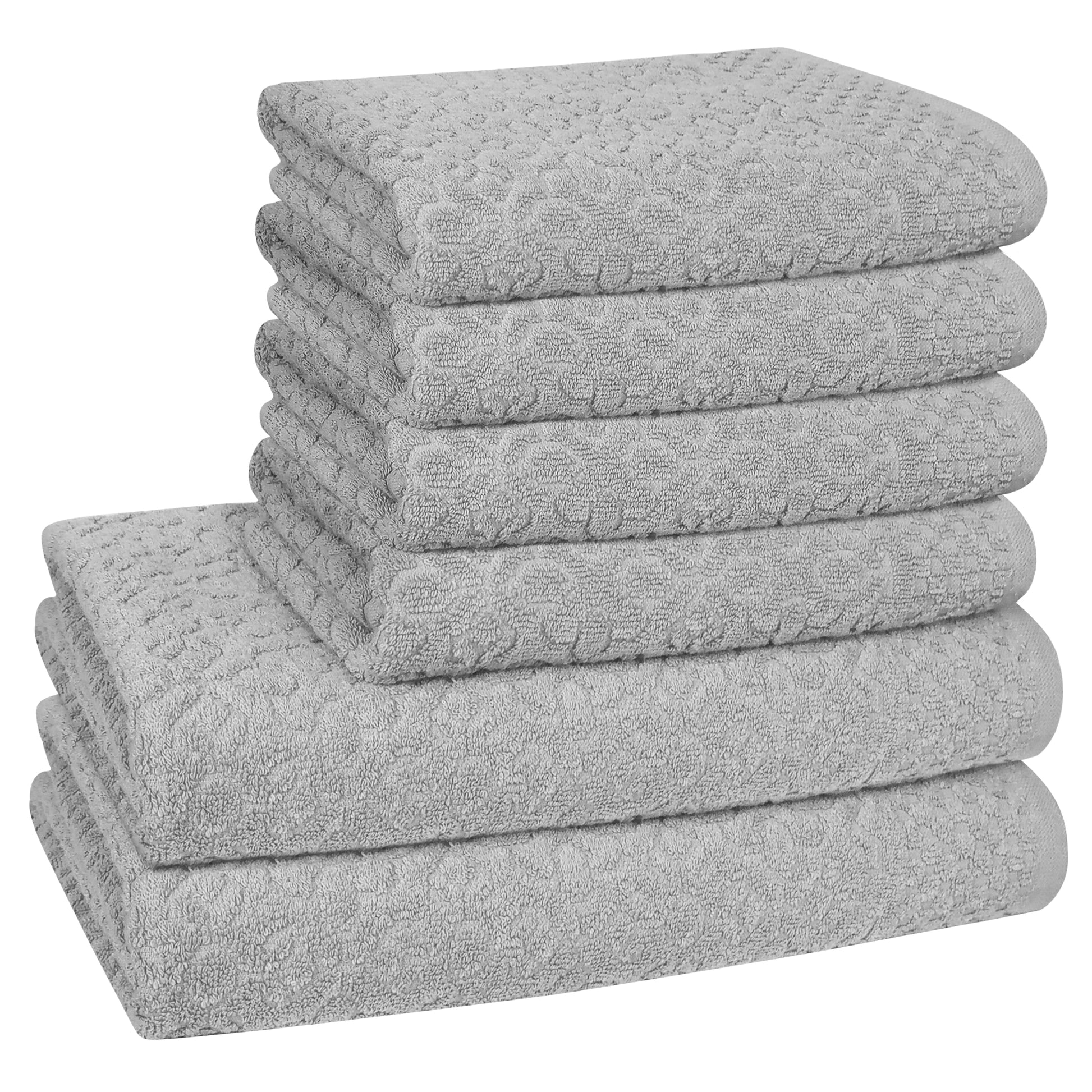 6 Pc Towel Set - 4 Hand Towels & 2 Bath Towel, Premium Quality 100% Cotton Jacquard Bathroom Towels, Highly Absorbent Soft & Plush Towel Bale Set-Towel Set-Weave Essentials-Silver-Weave Essentials