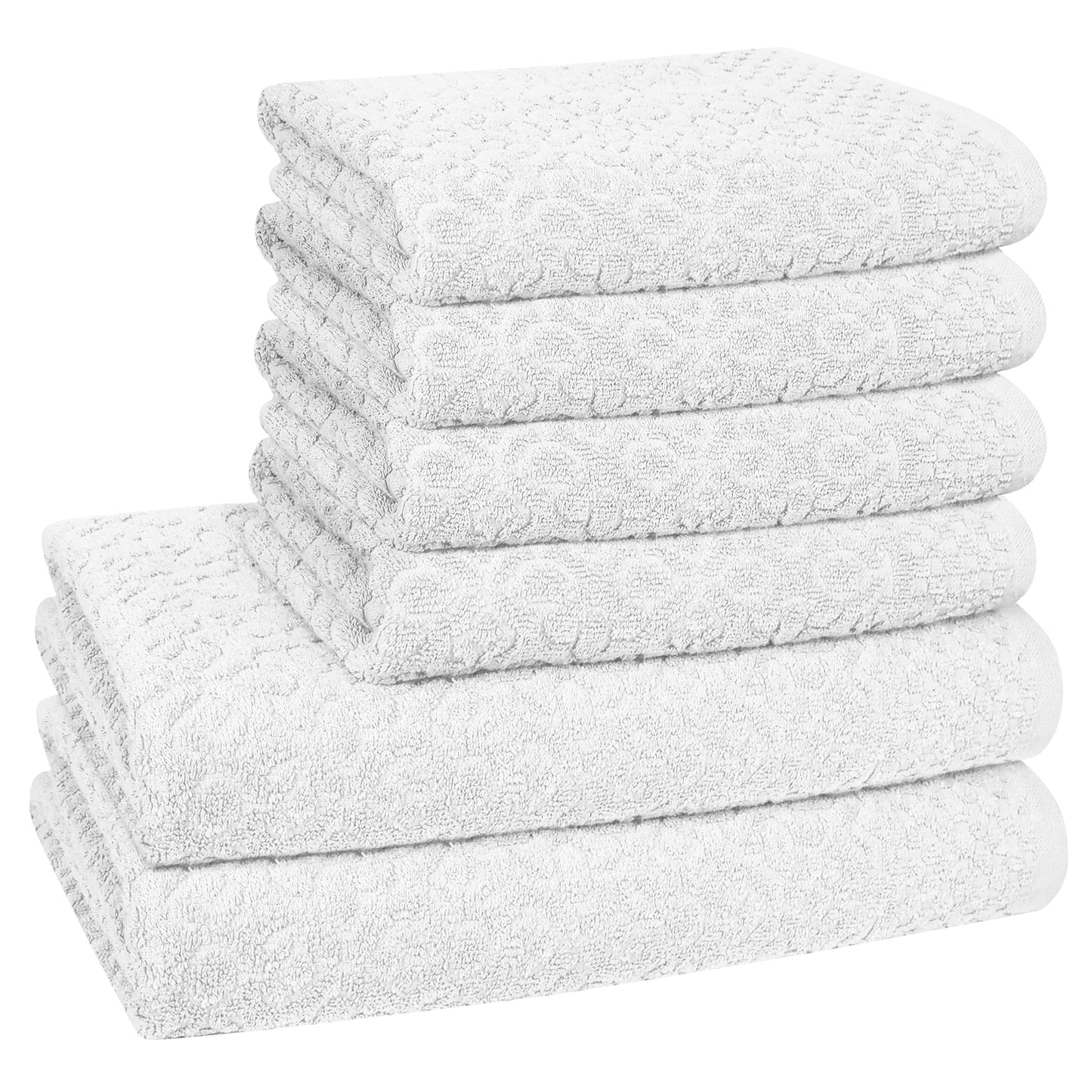 6 Pc Towel Set - 4 Hand Towels & 2 Bath Towel, Premium Quality 100% Cotton Jacquard Bathroom Towels, Highly Absorbent Soft & Plush Towel Bale Set-Towel Set-Weave Essentials-White-Weave Essentials