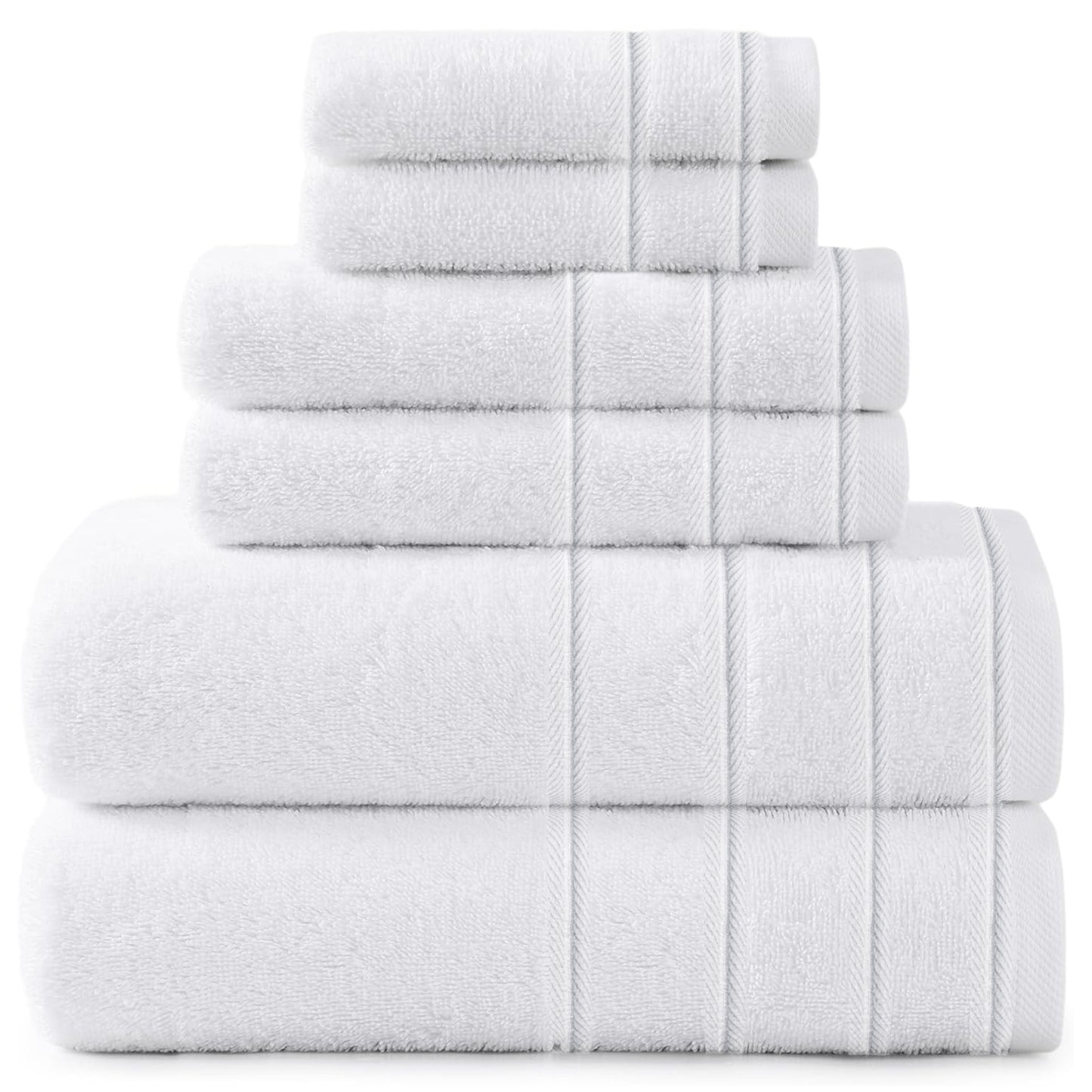 Windsor 100% Cotton Bath Towel Set, Ultimate Comfort & Eco-Friendly, Machine Washable, Premium Highly Absorbent Quick Dry Bath Towel | White-Weave Essentials-6 Pc Towel Set-White-Weave Essentials