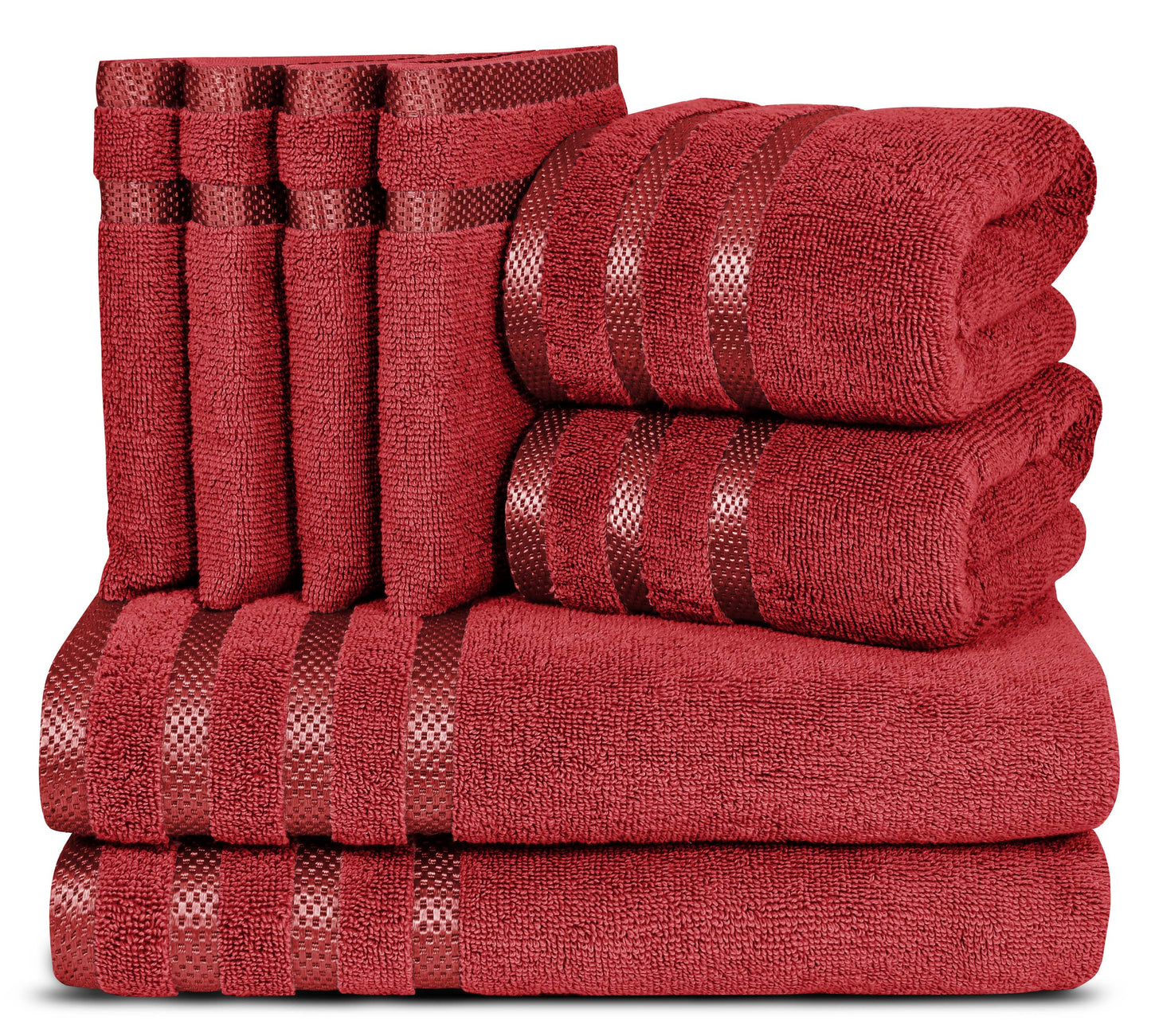 8 Pc Towel Set, 2 Bath Towel, 2 Hand Towels, 4 Body Wash Gloves, Luxury 100% Combed Cotton Bathroom Towels, Soft Plush & Premium Towel Bale Set-Weave Essentials-Red-Weave Essentials