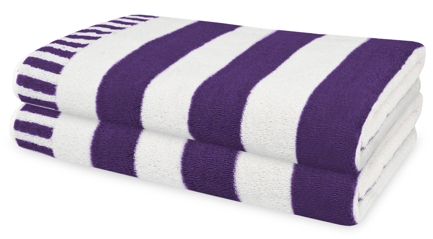 PACK OF 2: CABANA BEACH TOWELS WITH POCKET FLAP-Beach Towels-Weave Essentials-Purple-Weave Essentials