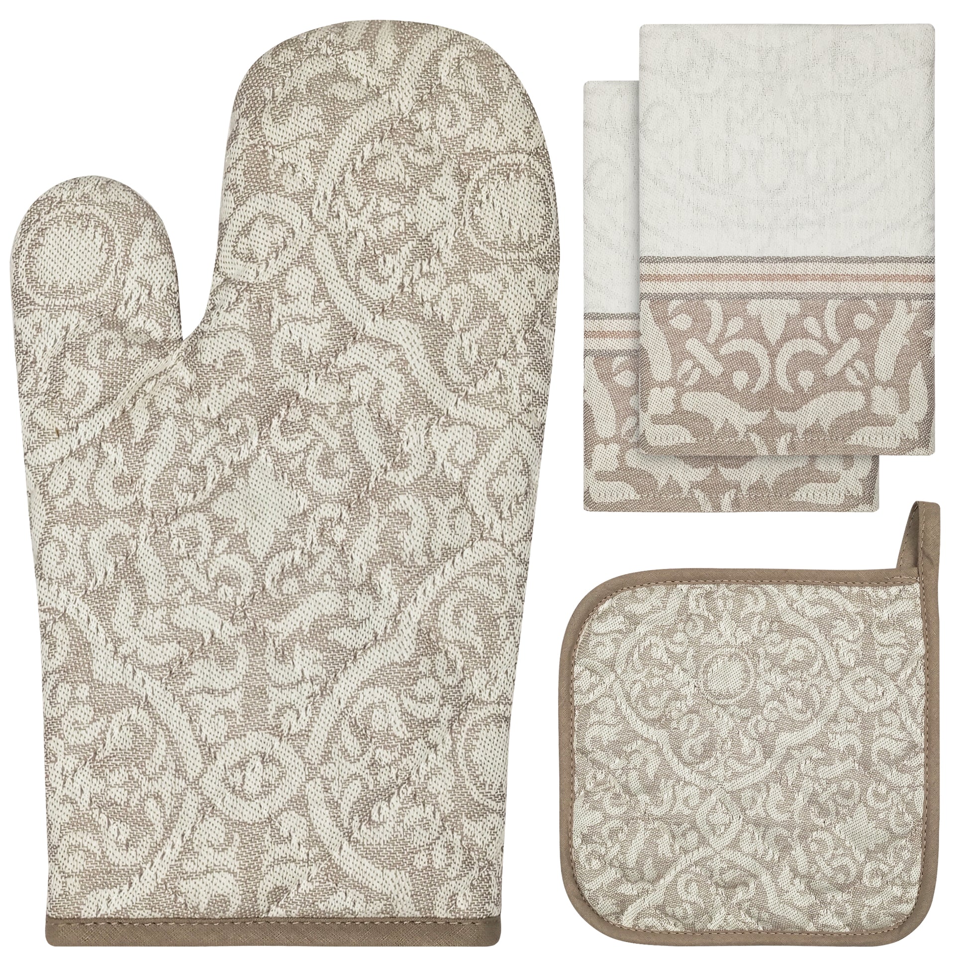 4pc Kitchen Linen Set - 2 Kitchen Towels, 1 Oven Glove & 1 Pot Holder, Non-Slip Heat Resistant Oven Mitt & Pot Holder with Hanging Loop, Highly Absorbent Kitchen Tea Towels-Weave Essentials-Weave Essentials