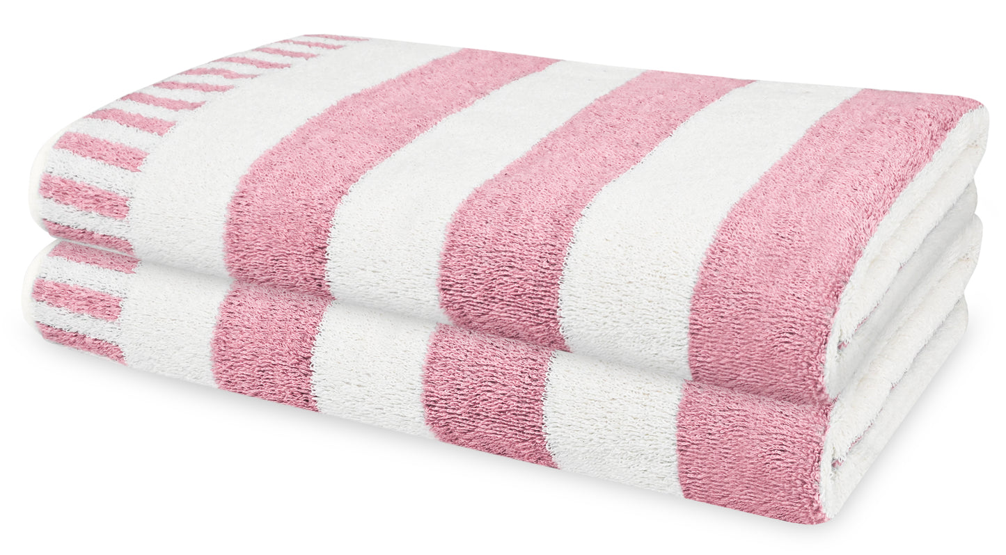 PACK OF 2: CABANA BEACH TOWELS WITH POCKET FLAP-Beach Towels-Weave Essentials-Pink-Weave Essentials