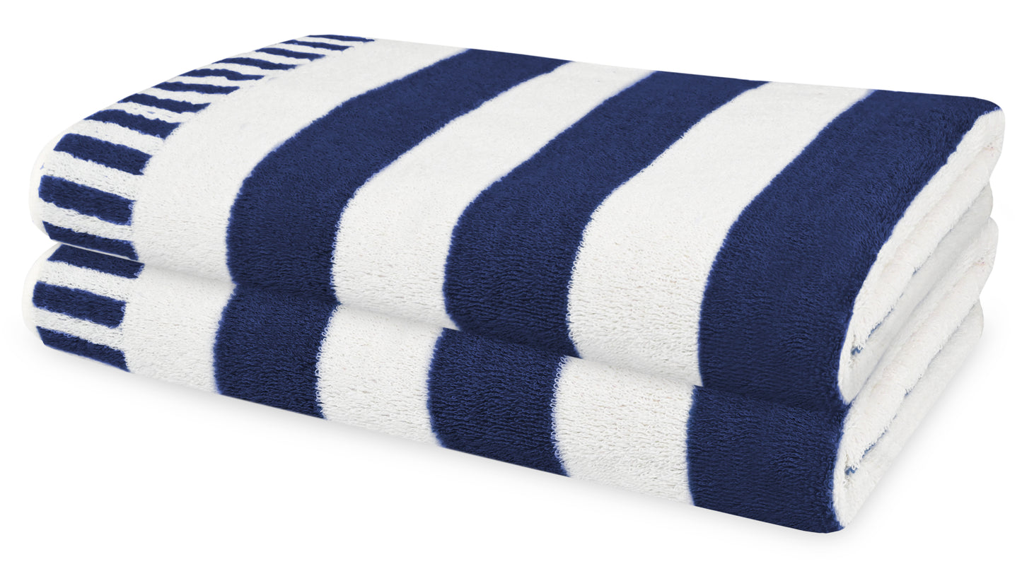 PACK OF 2: CABANA BEACH TOWELS WITH POCKET FLAP-Beach Towels-Weave Essentials-Navy Blue-Weave Essentials