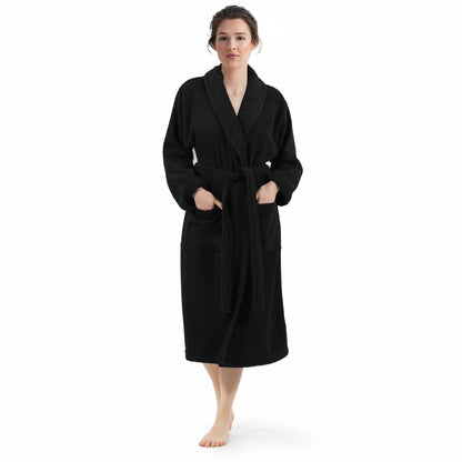 WHITE UNISEX LINT FREE HOTEL BATHROBE-Robes-Weave Essentials-Black-Weave Essentials