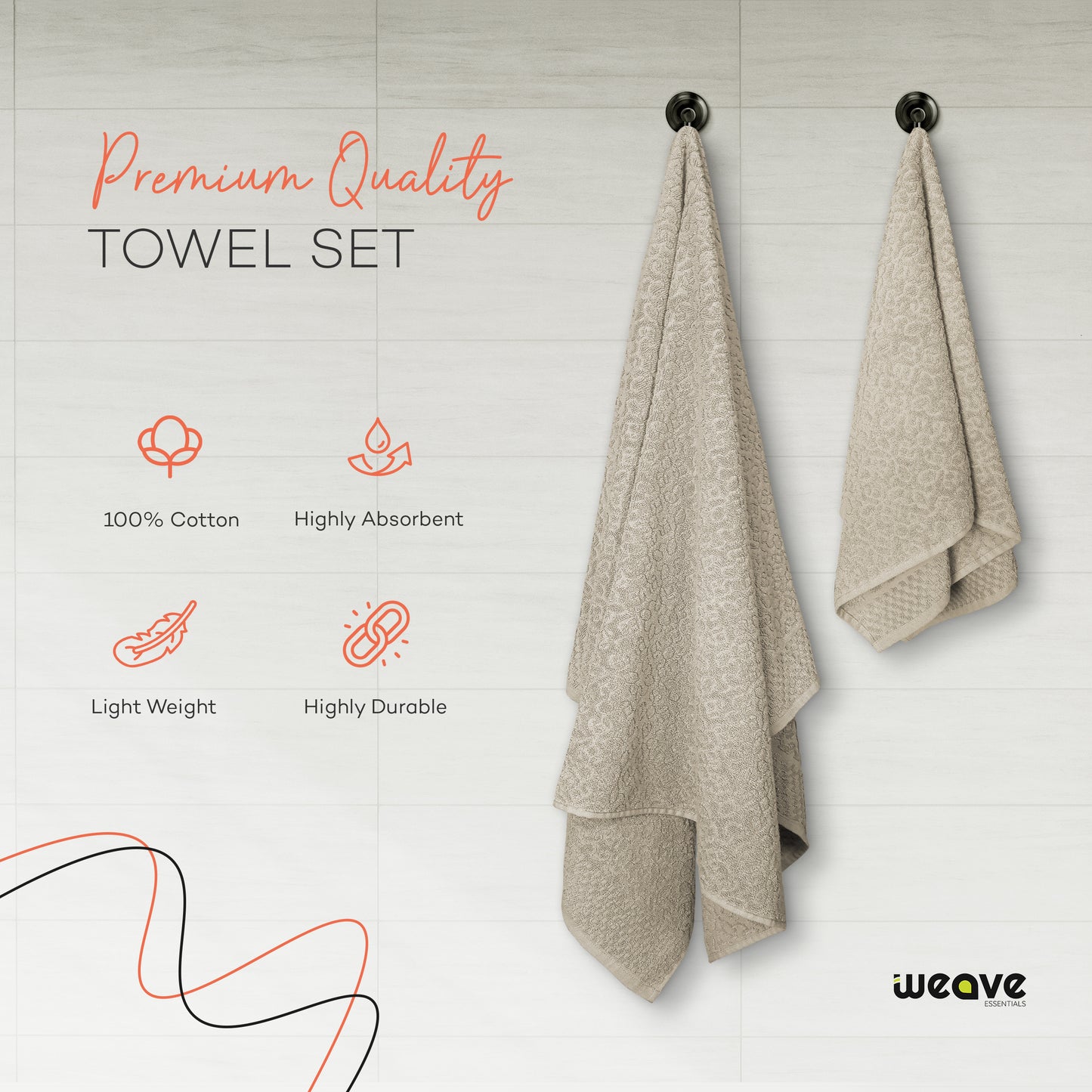 6 Pc Towel Set - 4 Hand Towels & 2 Bath Towel, Premium Quality 100% Cotton Jacquard Bathroom Towels, Highly Absorbent Soft & Plush Towel Bale Set-Towel Set-Weave Essentials-Pink-Weave Essentials