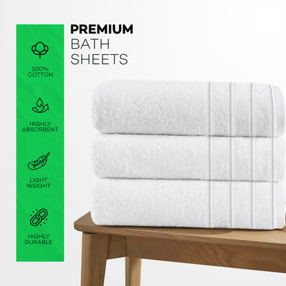 Windsor 100% Cotton Bath Towel Set, Ultimate Comfort & Eco-Friendly, Machine Washable, Premium Highly Absorbent Quick Dry Bath Towel | White-Weave Essentials-3 Pc Bath Sheet-White-Weave Essentials