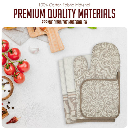 4pc Kitchen Linen Set - 2 Oven Glove & 2 Pot Holder, Non-Slip Oven Mitt & Pot Holder with Hanging Loop-Weave Essentials-Weave Essentials