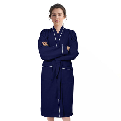 100% COTTON KIMONO UNISEX WAFFLE BATHROBE-Robes-Weave Essentials-Navy-S/M-Weave Essentials