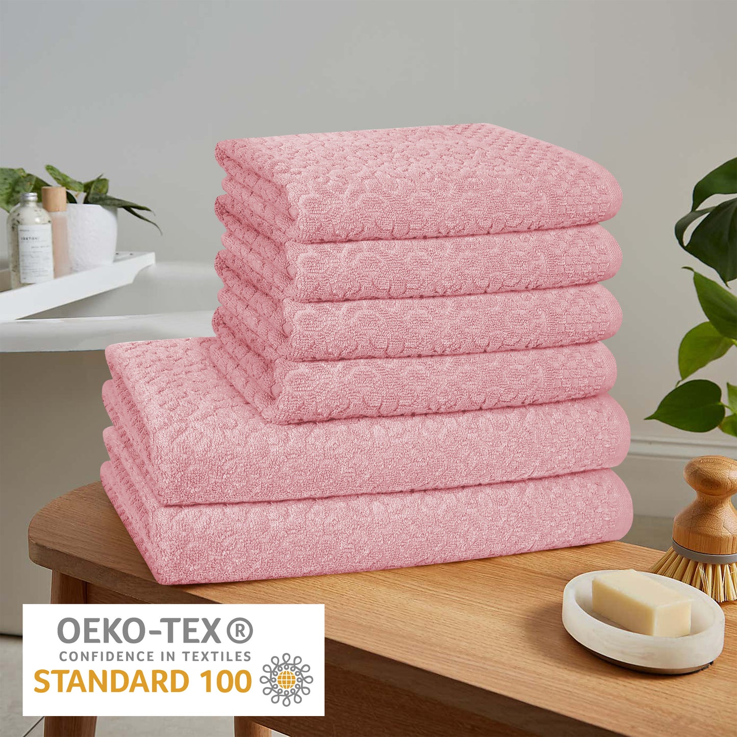 6 Pc Towel Set - 4 Hand Towels & 2 Bath Towel, Premium Quality 100% Cotton Jacquard Bathroom Towels, Highly Absorbent Soft & Plush Towel Bale Set-Towel Set-Weave Essentials-Pink-Weave Essentials