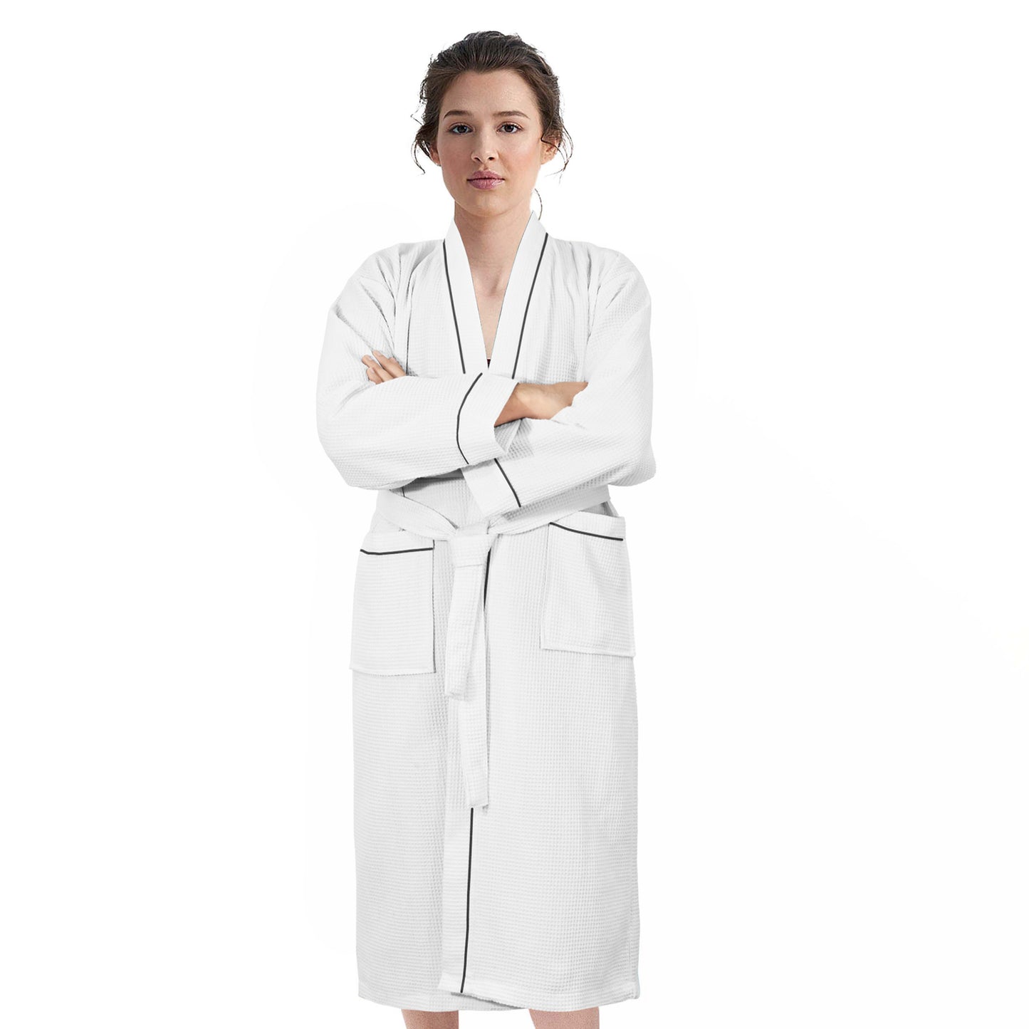 100% COTTON KIMONO UNISEX WAFFLE BATHROBE-Robes-Weave Essentials-White-S/M-Weave Essentials