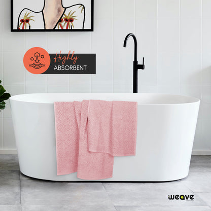 6 Pc Towel Set - 4 Hand Towels & 2 Bath Towel, Premium Quality 100% Cotton Jacquard Bathroom Towels, Highly Absorbent Soft & Plush Towel Bale Set-Towel Set-Weave Essentials-Pink-Weave Essentials