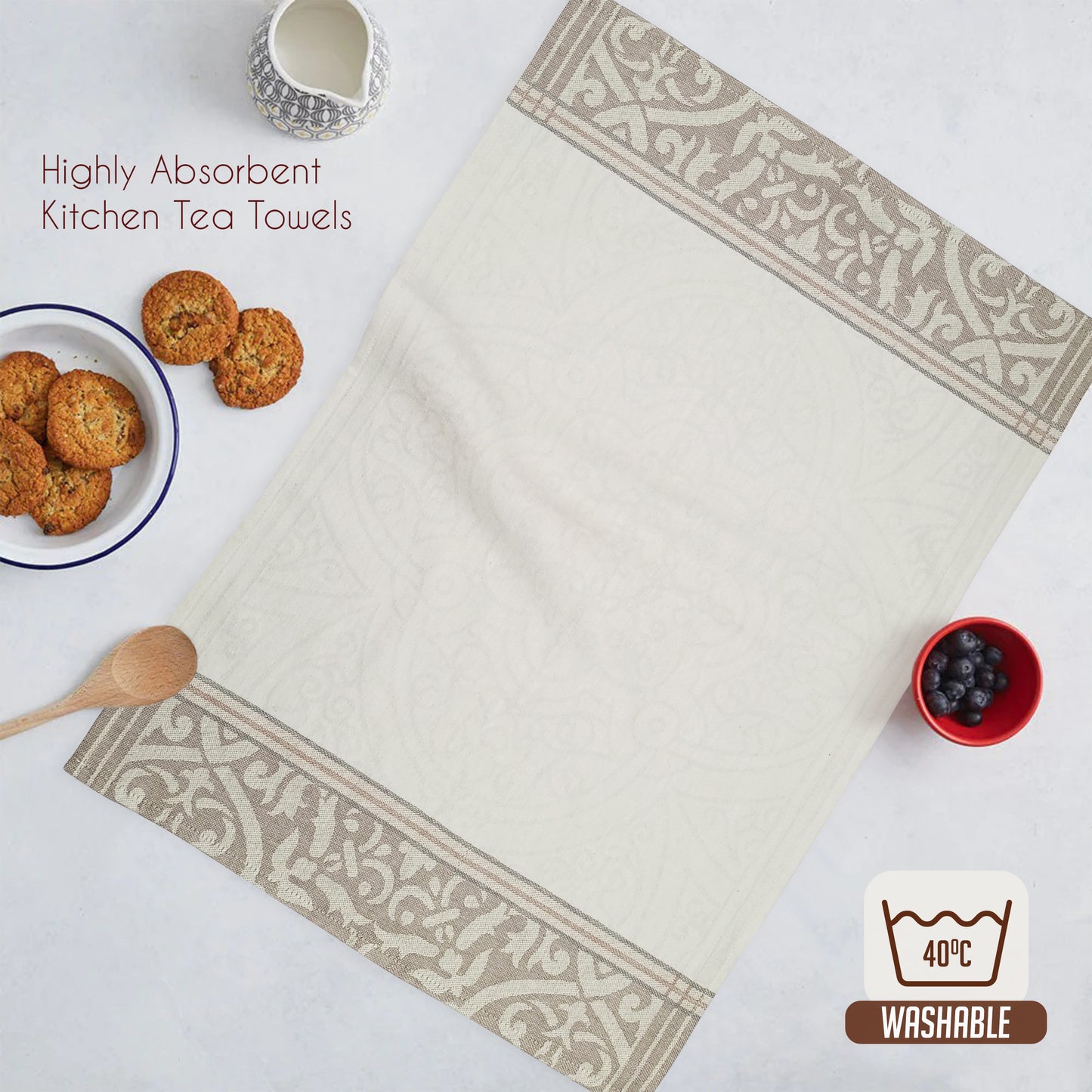 4pc Kitchen Linen Set - 2 Kitchen Towels, 1 Oven Glove & 1 Pot Holder, Non-Slip Heat Resistant Oven Mitt & Pot Holder with Hanging Loop, Highly Absorbent Kitchen Tea Towels-Weave Essentials-Weave Essentials