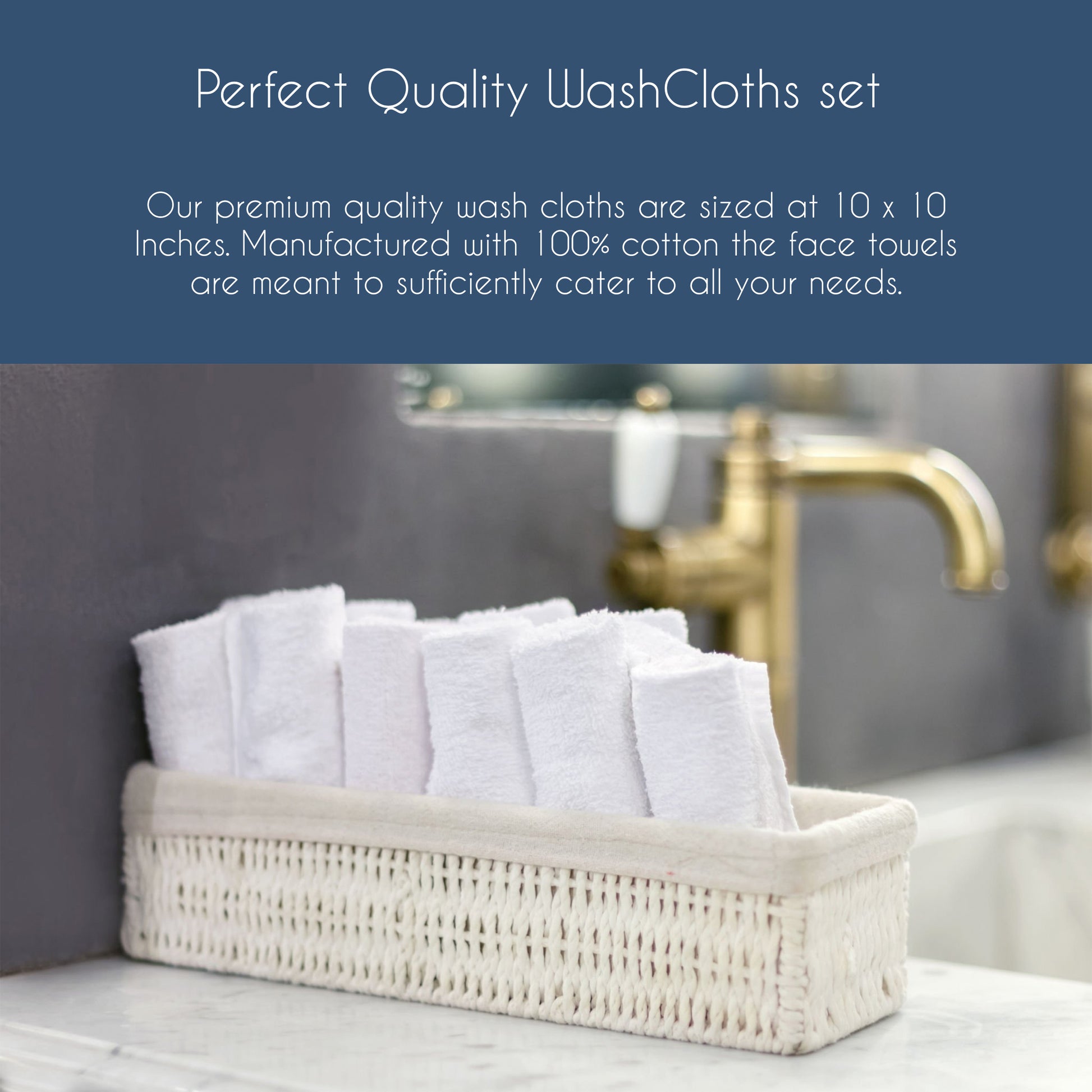 24 Pc Wash Cloth, 100% Ring Spun Cotton Flannel Face Cloth, Premium Quality Fingertip Towels, Lightweight, High Absorbent & Machine Washable White-Weave Essentials-Weave Essentials