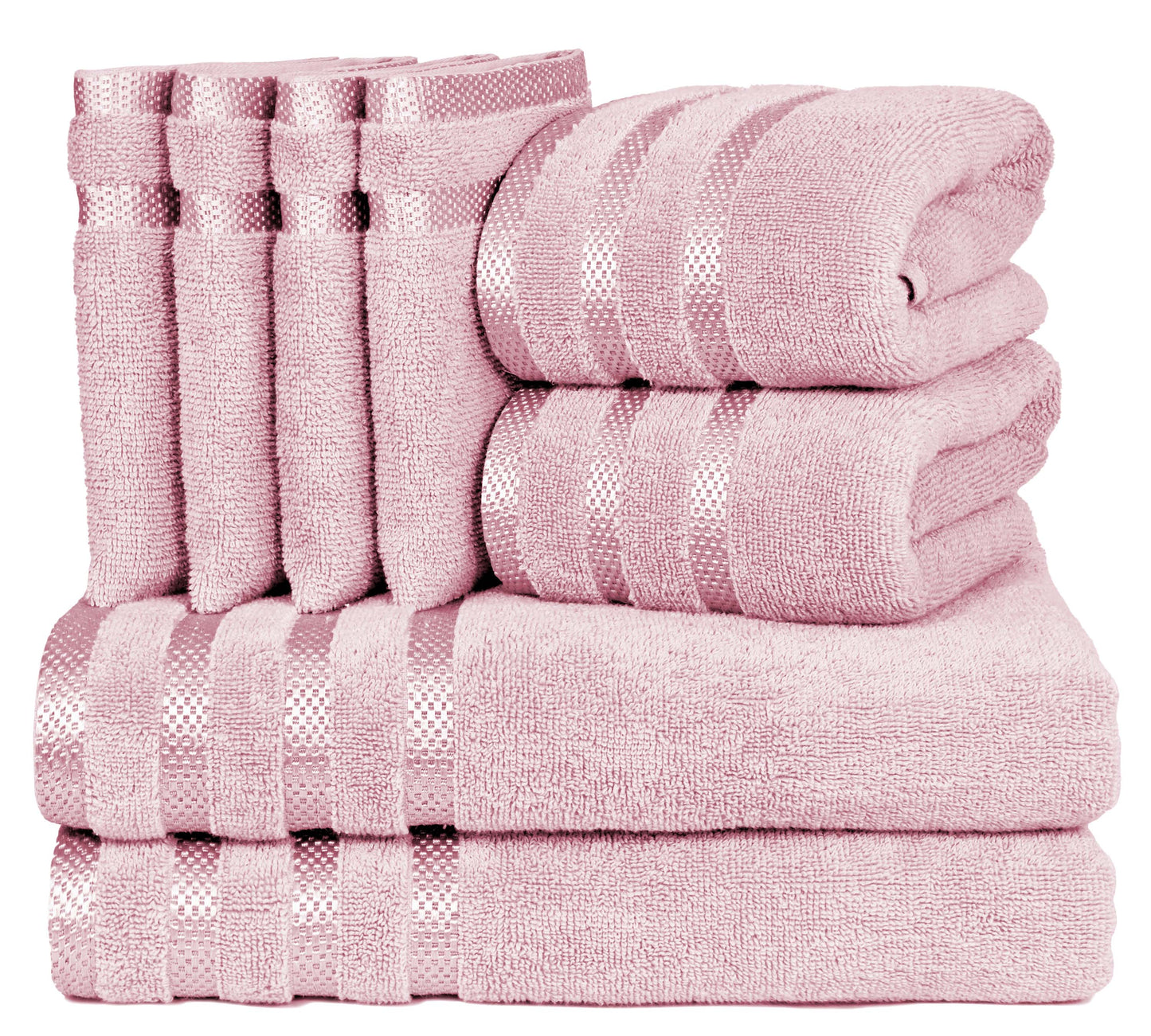 8 Pc Towel Set, 2 Bath Towel, 2 Hand Towels, 4 Body Wash Gloves, Luxury 100% Combed Cotton Bathroom Towels, Soft Plush & Premium Towel Bale Set-Weave Essentials-Pink-Weave Essentials