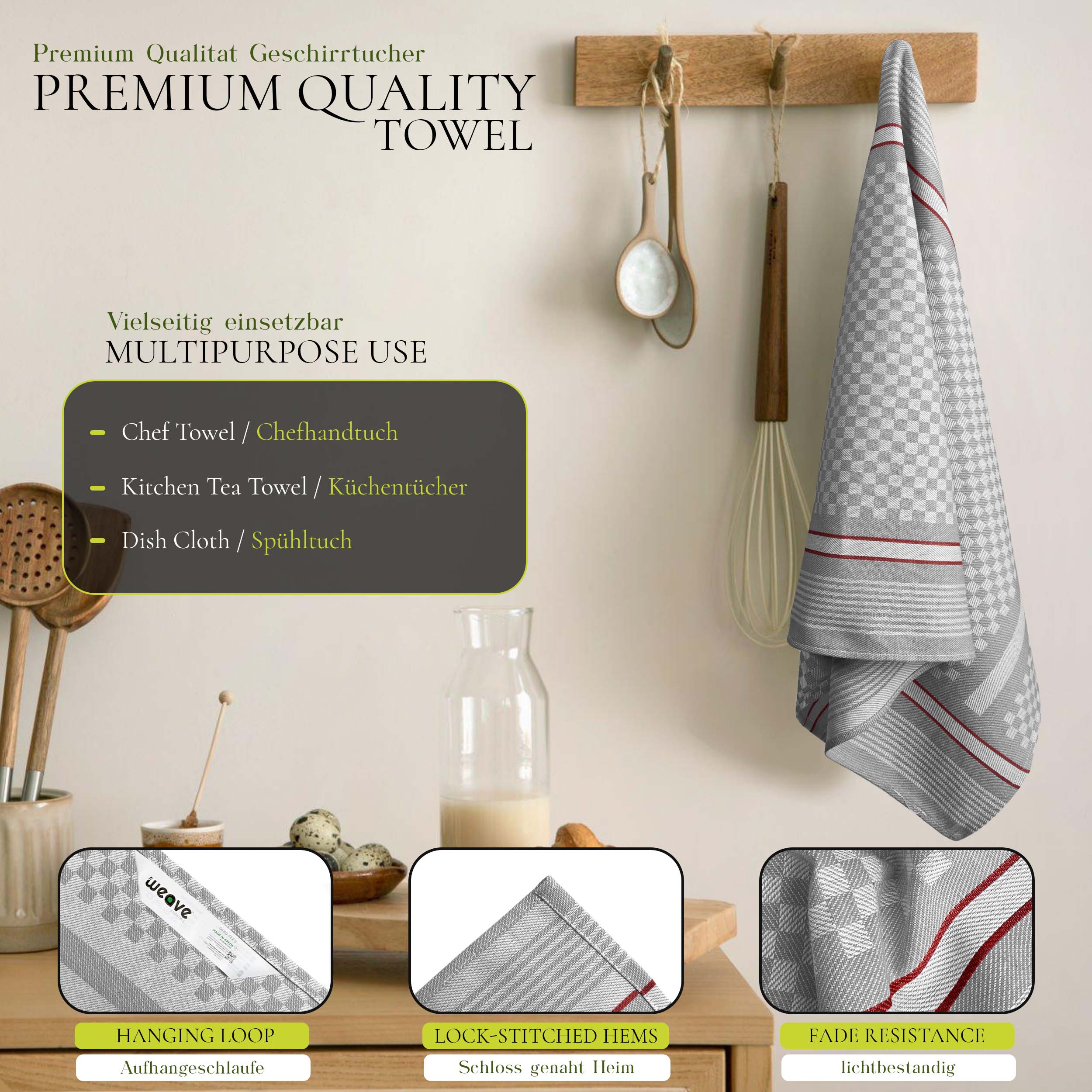 Professional 8 Pc Chef Towel High Absorbency Weave Essentials